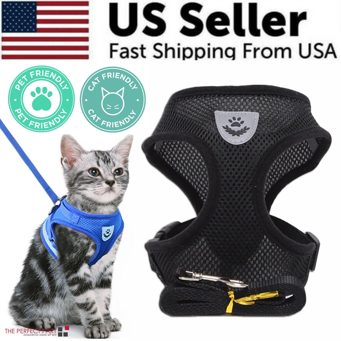 Reflective Pet Harness + Leash Set — Escape-Proof Vest for Cats & Dogs, S–XL