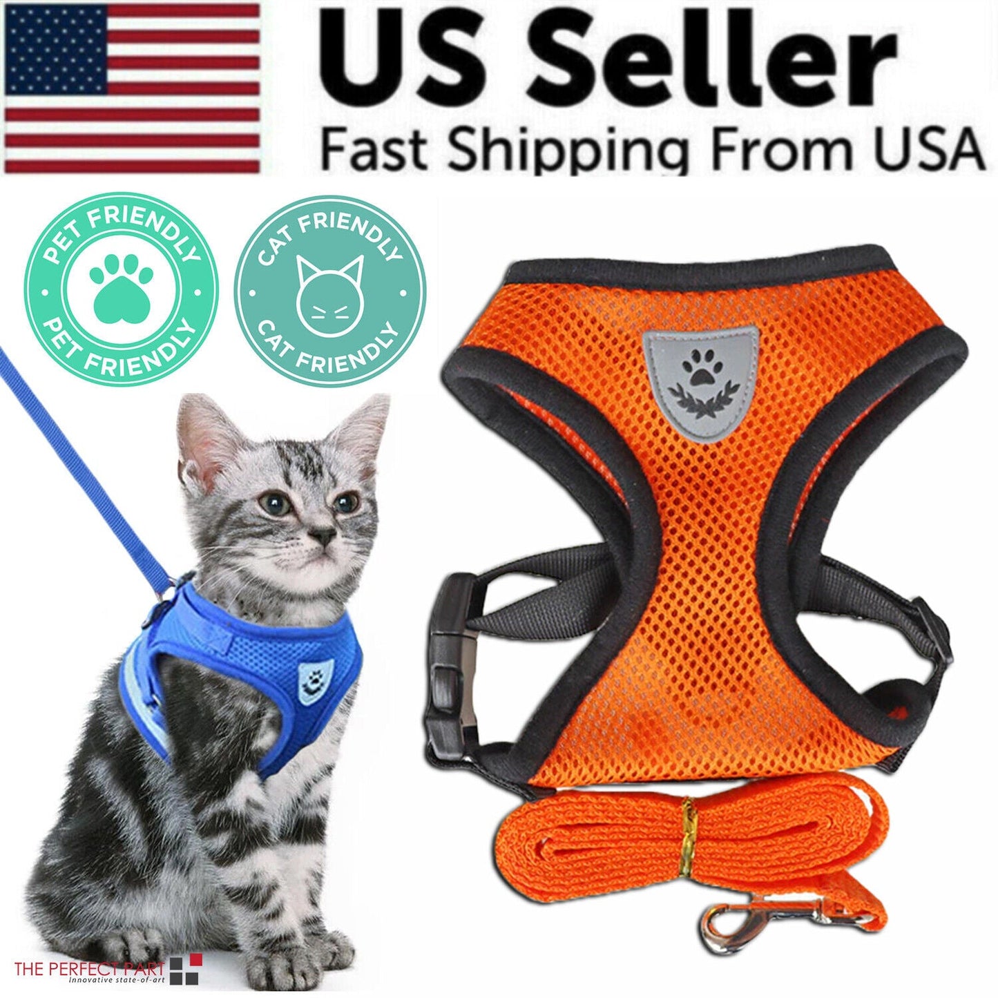 Reflective Pet Harness + Leash Set — Escape-Proof Vest for Cats & Dogs, S–XL